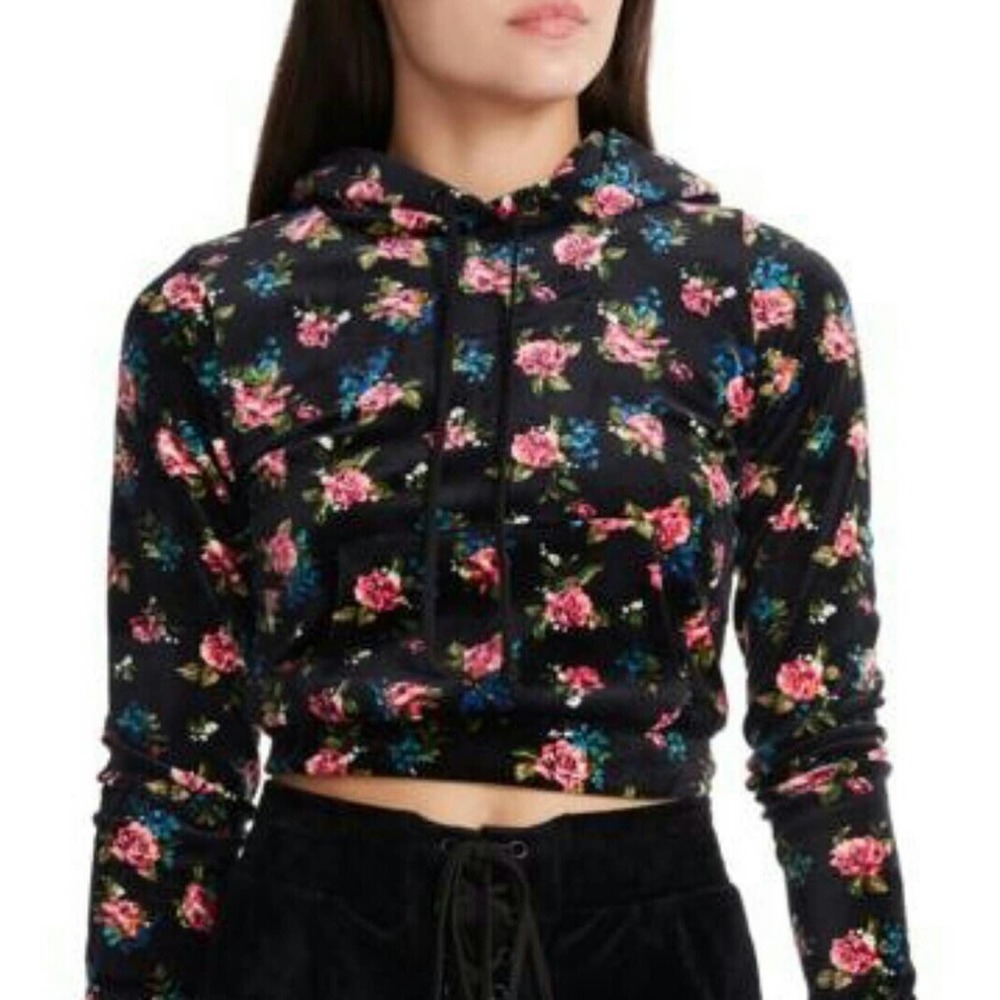 AFRM Velvet Floral Cropped Hoodie Jacket NWT
